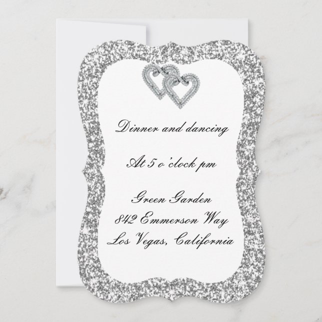 Carte de réception Coeurs Diamants Parties scintil (Devant)