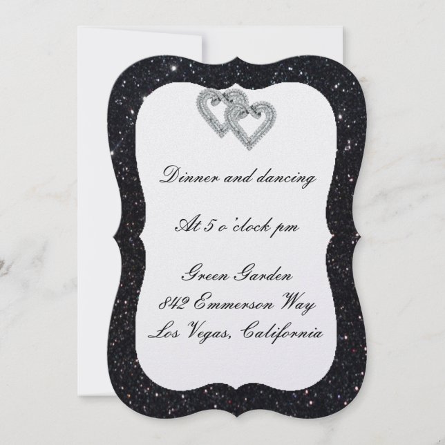 Carte de réception Coeurs Diamants Parties scintil (Devant)