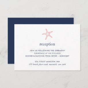 Carte de réception Coral & Navy Starfish