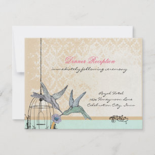 Carte de réception de mariage à cage à oiseaux vin
