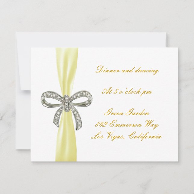 Carte de réception de mariage à ruban diamant jaun (Devant)