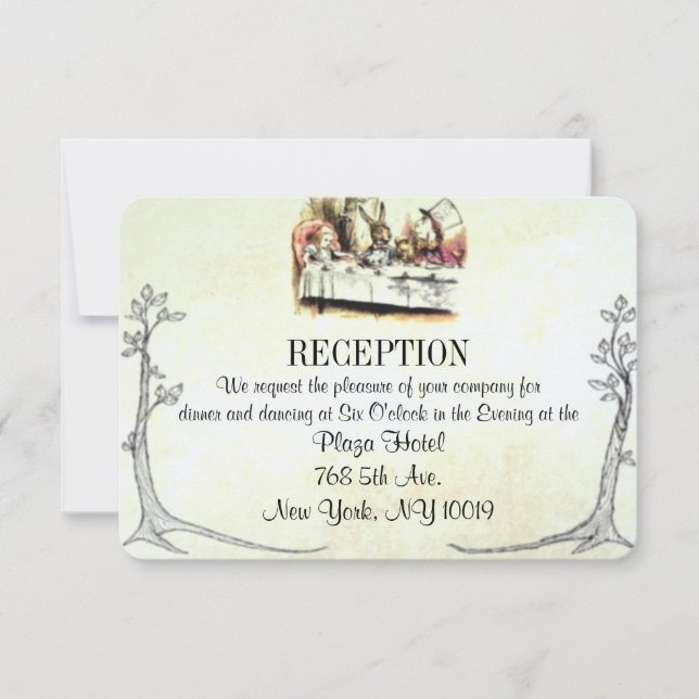 Carte de réception de mariage Alice au pays des me (Devant)
