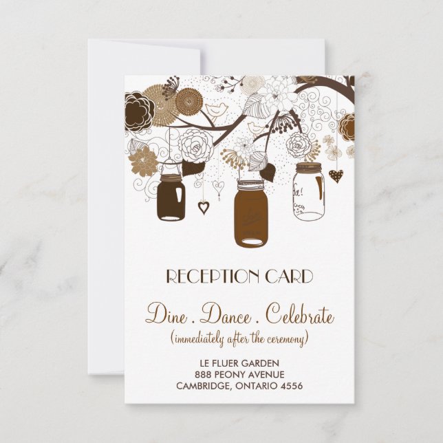 Carte de réception de mariage automnal avec pots M (Devant)
