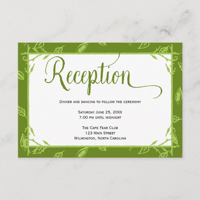 Carte de réception de mariage aux feuilles vertes (Devant)