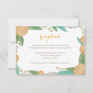 Carte de réception de mariage aux florales peintes