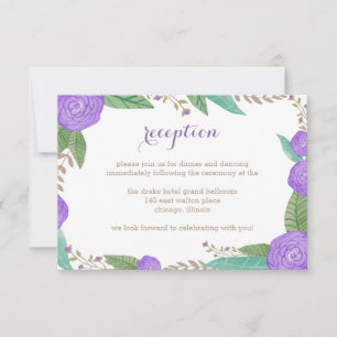 Carte de réception de mariage aux florales peintes