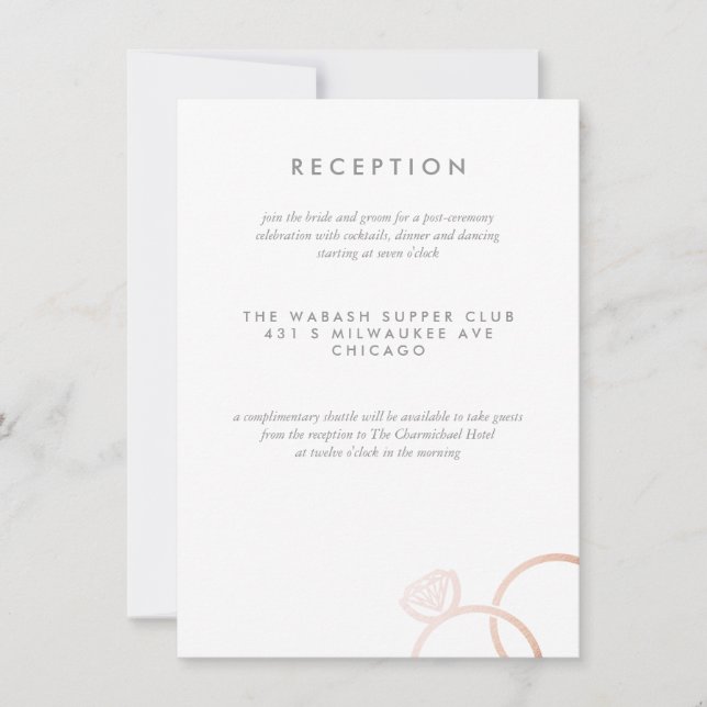 Carte de réception de mariage avec anneaux d'or Ro (Devant)