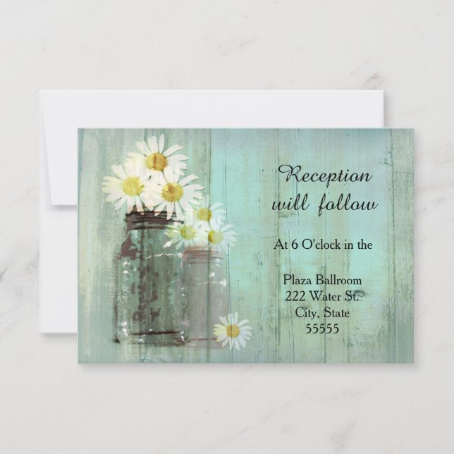 Carte de réception de mariage avec pot Mason rusti (Devant)