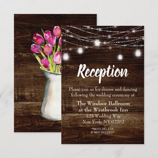 Carte de réception de mariage avec tulipes de prin (Devant / Derrière)