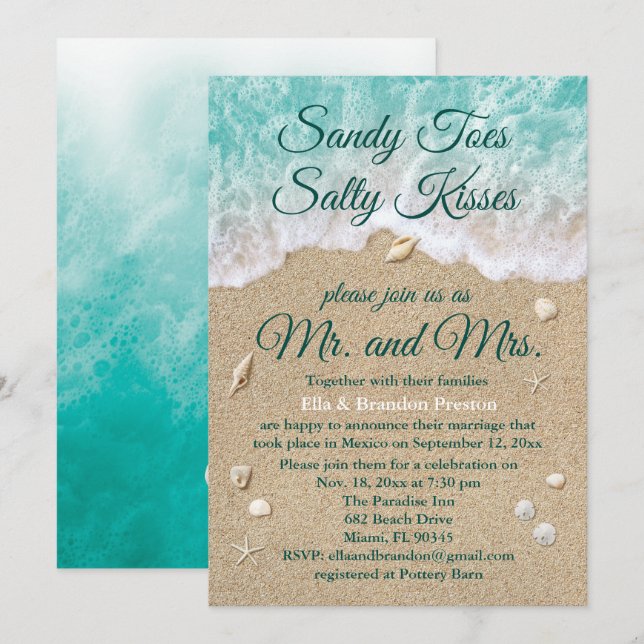 Carte de réception de mariage Beach Waves (Devant / Derrière)