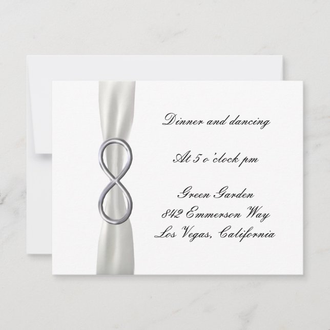 Carte de réception de mariage Blanc Argenté Infini (Devant)
