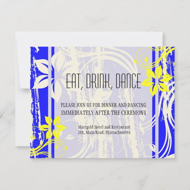 Carte de réception de mariage bleu et jaune Cobalt (Devant)