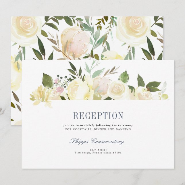 Carte de réception de mariage bohème floral (Devant / Derrière)