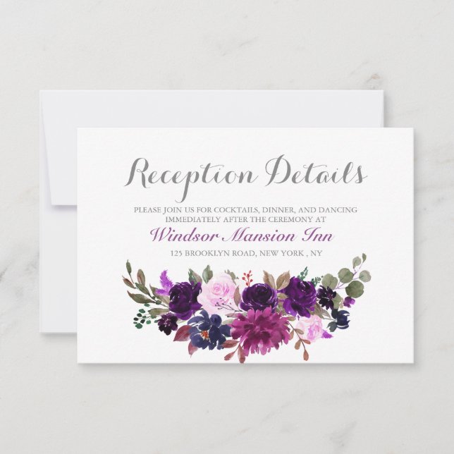 Carte de réception de mariage bohème floral lavand (Devant)
