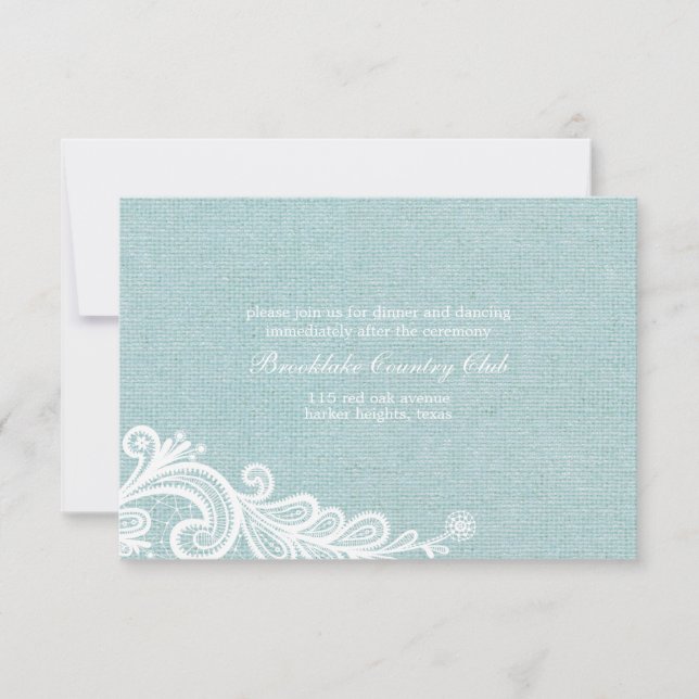 Carte de réception de mariage Burlap and Lace (Devant)