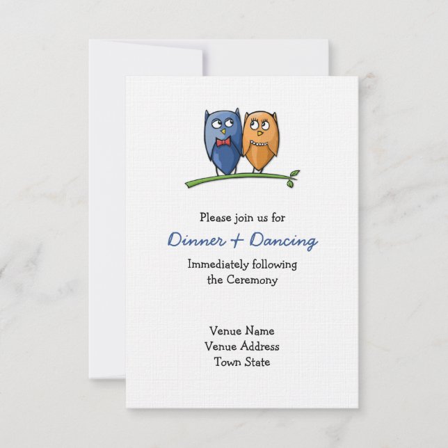 Carte de réception de mariage d'amour de Owl (Devant)