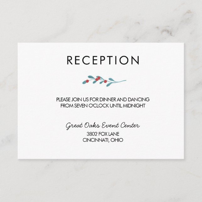 Carte de réception de mariage d'hiver Houx et Baie (Devant)