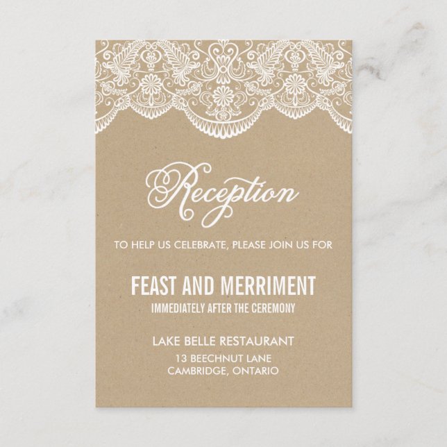 Carte de réception de mariage en brocart de dentel (Devant)