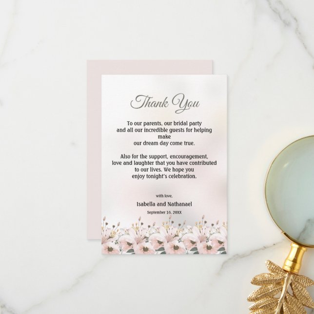 Carte de réception de mariage en Merci floral (Devant/Arrière en situation)
