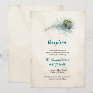 Carte de réception de mariage en plumes de paon de