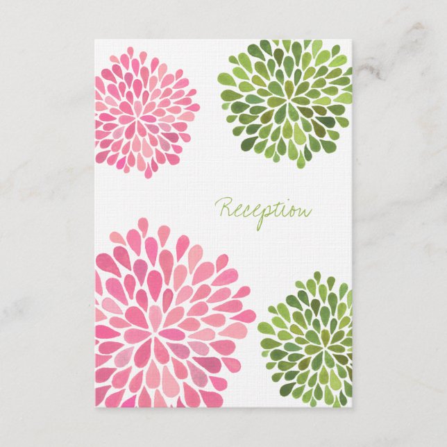 Carte de Réception de Mariage Fleurs Roses et Vert (Devant)