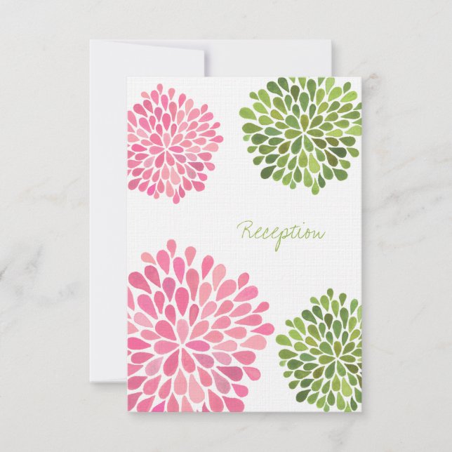 Carte de Réception de Mariage Fleurs Roses & Verte (Devant)