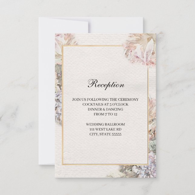Carte de réception de mariage floral à l'aquarelle (Devant)