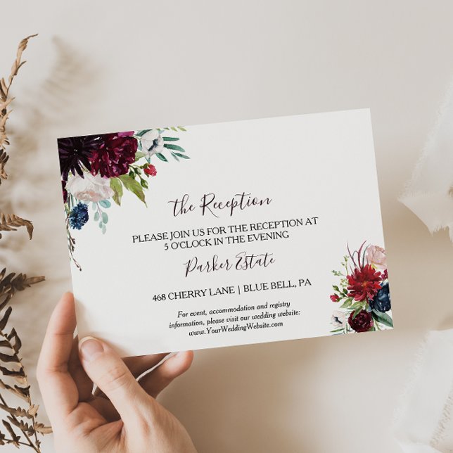 Carte de réception de mariage floral de la marine  (Créateur téléchargé)
