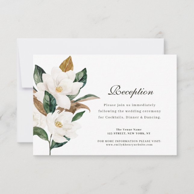 Carte de réception de mariage floral Magnolia (Devant)