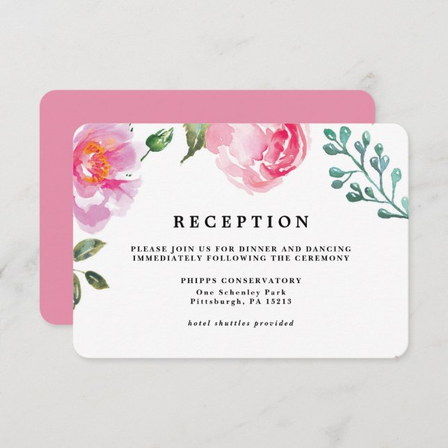 Carte de réception de mariage floral Spring Peony (Devant / Derrière)