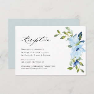 carte de réception de mariage florale bleu clair
