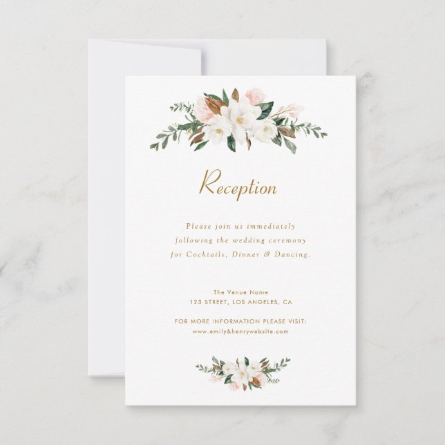 carte de réception de mariage florale magnolia bla (Devant)