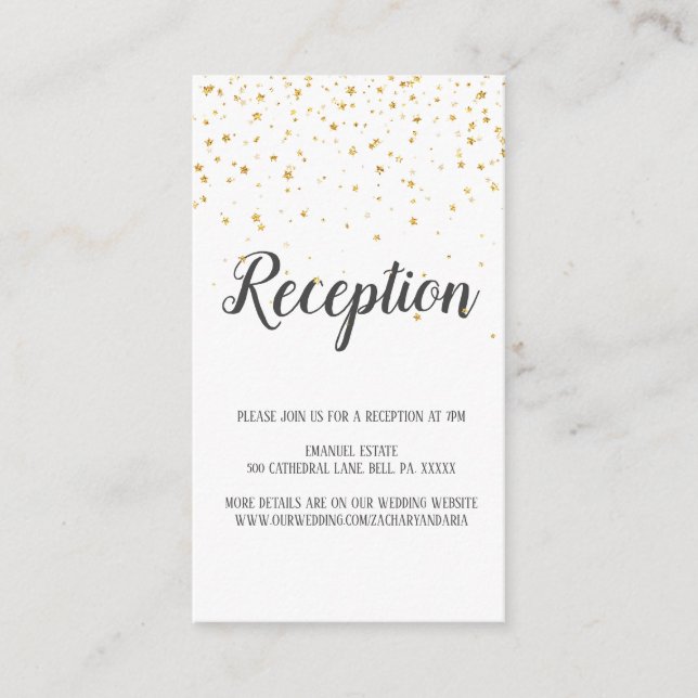 Carte de réception de mariage Gold Confetti (Devant)