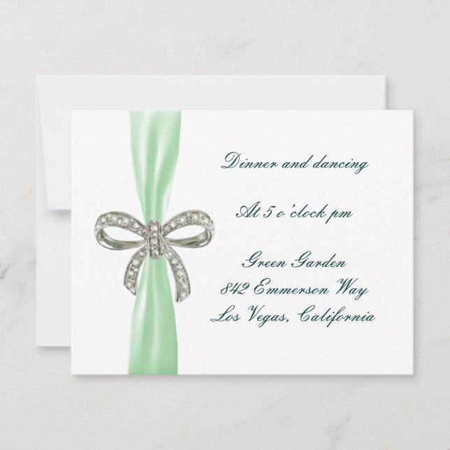 Carte de réception de mariage Green Diamond Bow (Devant)