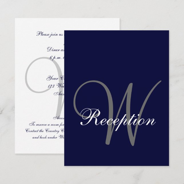 Carte de réception de mariage gris bleu marine (Devant / Derrière)