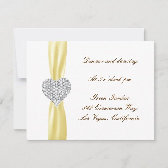Carte de réception de mariage jaune Diamond Heart (Devant)