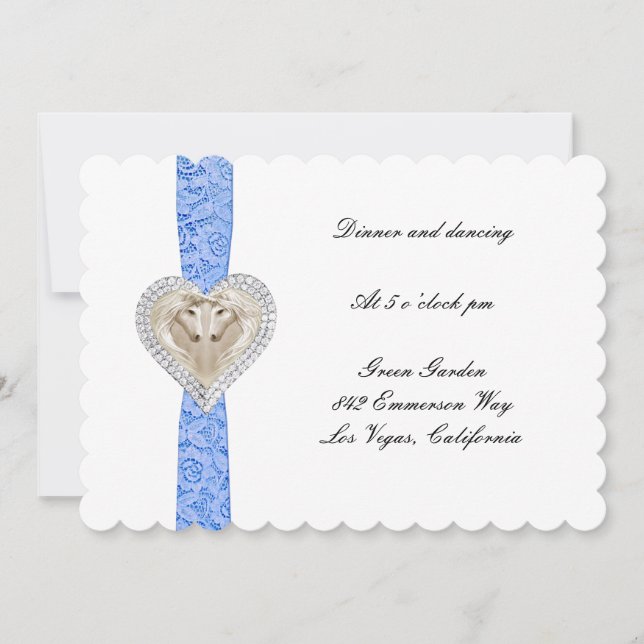 Carte de réception de mariage Licorne Bleu Dentell (Devant)