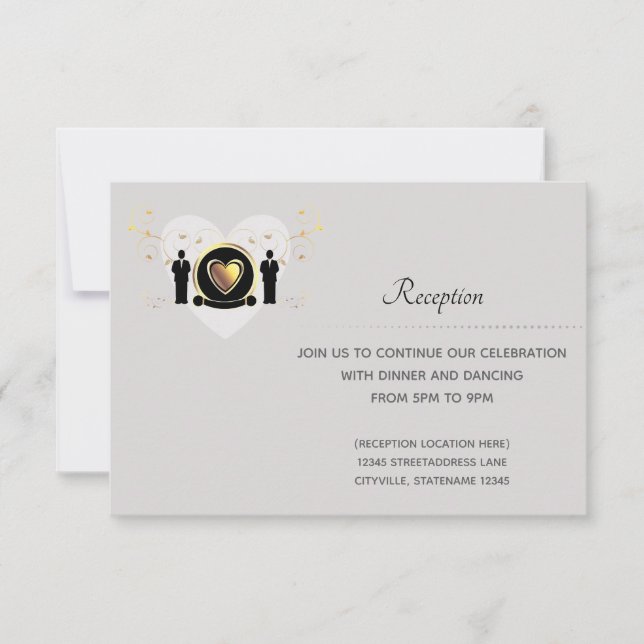 Carte de réception de mariage masculin à cœur gris (Devant)