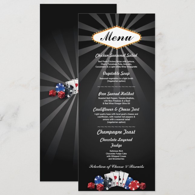 Carte de réception de mariage Menu Las Vegas Casin (Devant / Derrière)