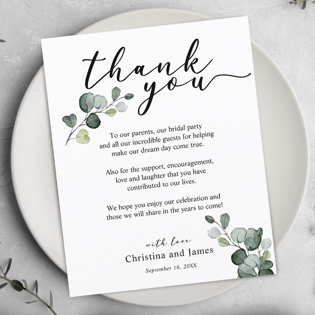 Carte de réception de mariage Merci Eucalyptus (Eucalyptus Thank You Wedding Reception Card)