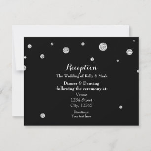 Carte de réception de mariage pailletée noire et a