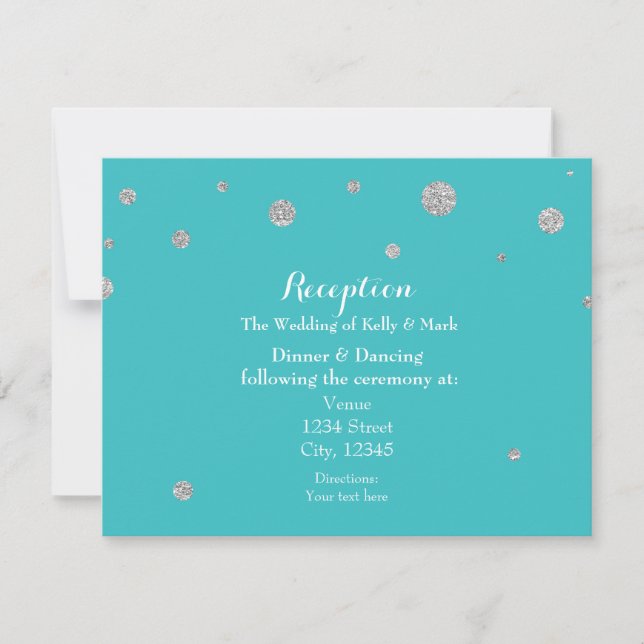 Carte de réception de mariage pailletée turquoise  (Devant)
