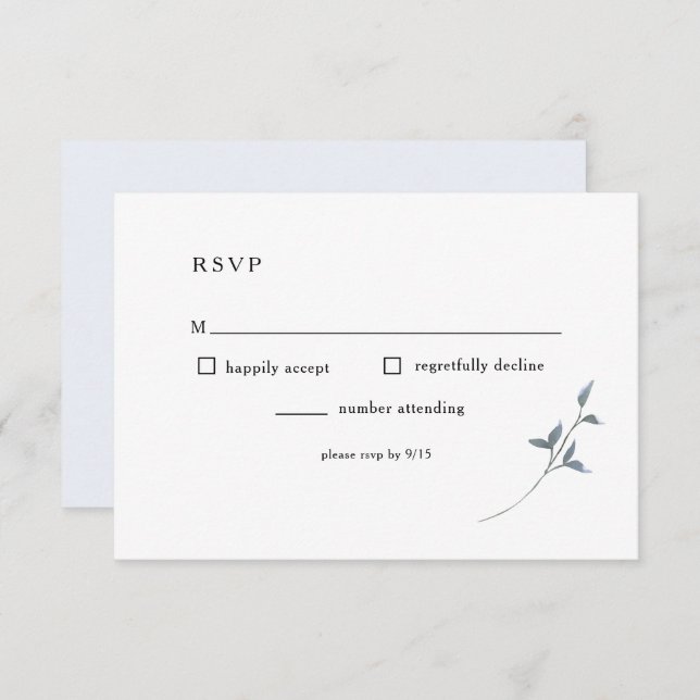 Carte de réception de mariage RSVP Flore Bleu Simp (Devant / Derrière)