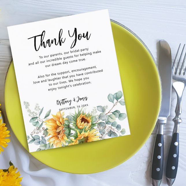 Carte de réception de mariage Sunflower Eucalyptus (Sunflower Eucalyptus Wedding Reception Card)