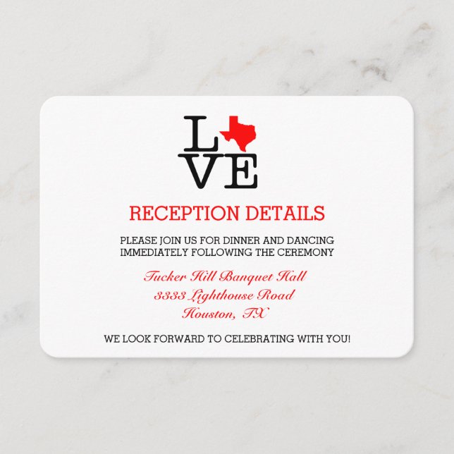 Carte de réception de mariage Texas Love (Devant)