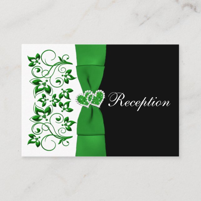 Carte de réception de mariage vert, blanc, noir et (Devant)
