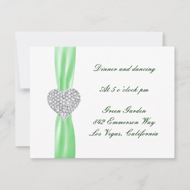 Carte de réception de mariage vert Cœur de diamant (Devant)