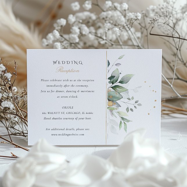 Carte de réception de mariage Verte et Or Aquarell (Créateur téléchargé)