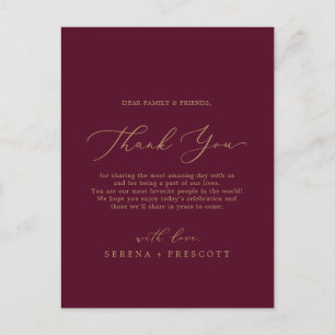 Carte de réception Delicy Gold Burgundy Merci