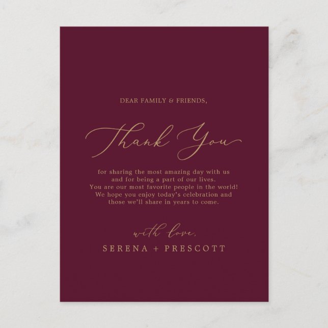 Carte de réception Delicy Gold Burgundy Merci (Devant)